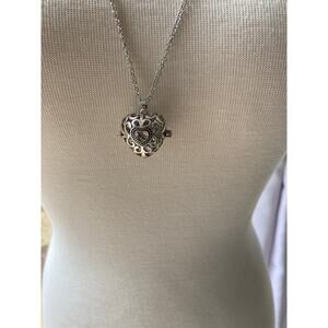 Silver Tone Heart Locket Long Necklace